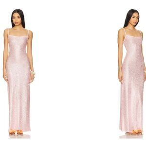 Lovers and Friends Bria Sequin Maxi Dress in Baby Pink knit sheer tank
